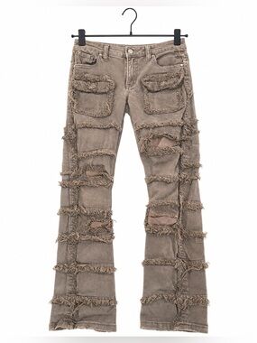 FWRD Denim Boys Size 10 Brown Patchwork Stacked Cargo Jeans